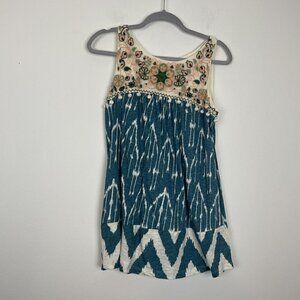 Anthropologie Floreat Boho Cascata Blue Ikat Embroidered Tank Top XS